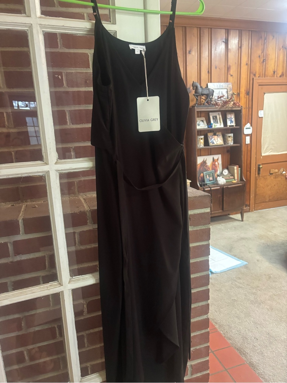 Olivia Grey Black Maxi Slip Dress with Draped Detail
